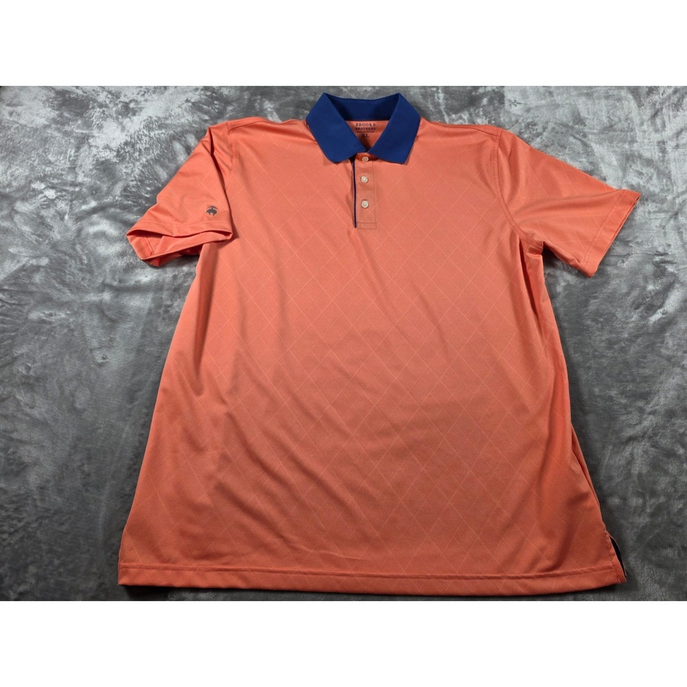 Brooks Brothers Polo Shirt Mens XL Coral Orange Diamond Performance Golf - Picture 2 of 7
